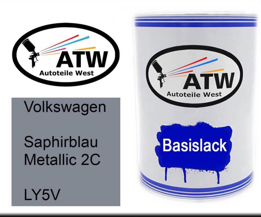 Volkswagen, Saphirblau Metallic 2C, LY5V: 500ml Lackdose, von ATW Autoteile West.